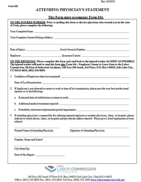 Form 043 - Attending Physician's Statement