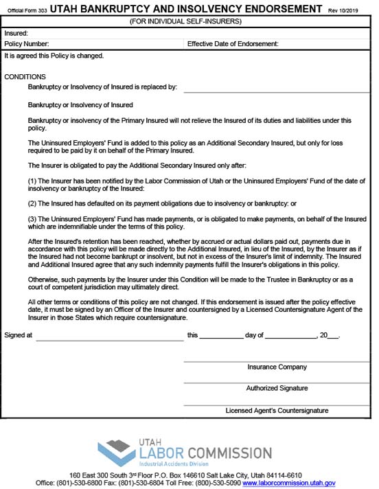 Form 303 - Utah Bankruptcy and Insolvency Endorsement