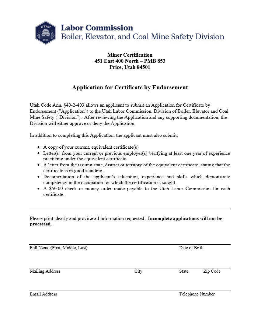 Application for Certification by Endorsement thumbnail