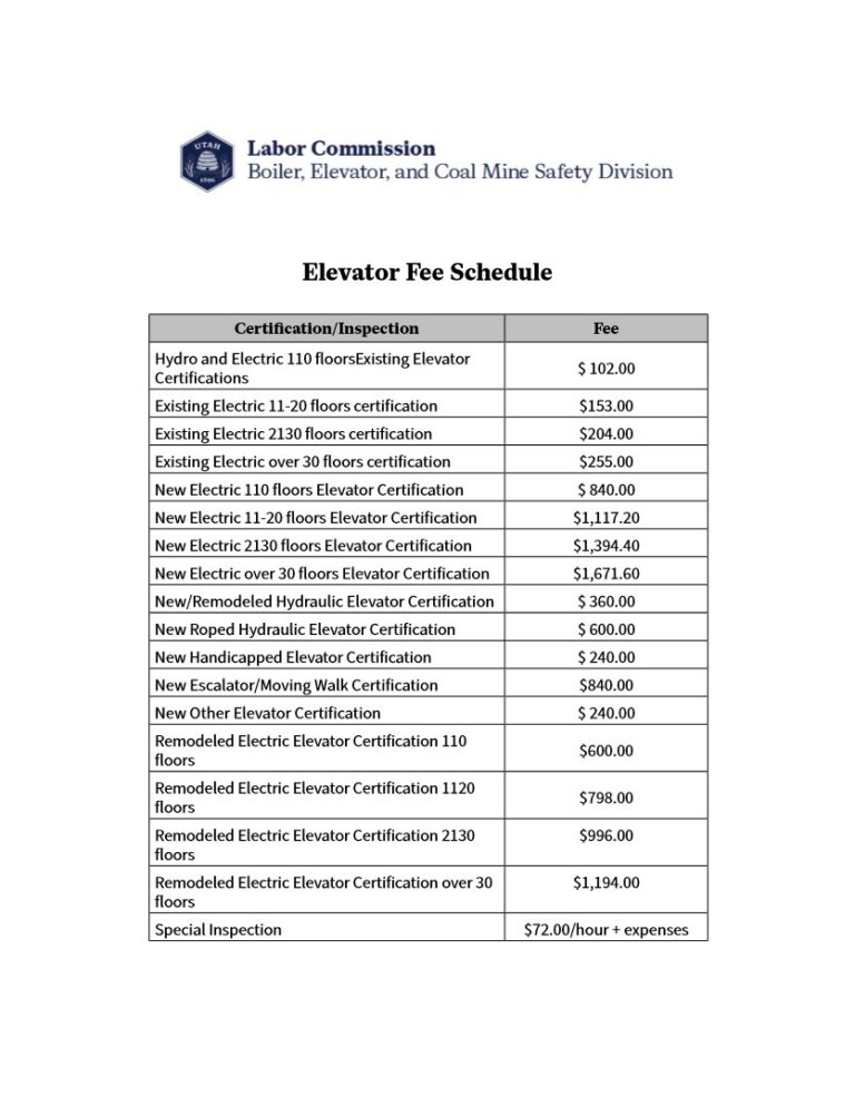 Elevator Fee Schedule