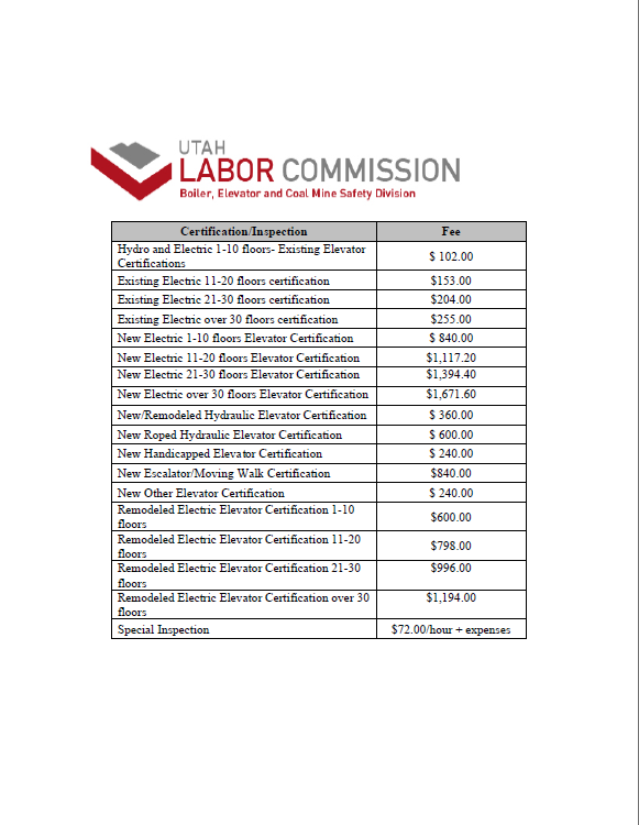 Elevator Fee Schedule