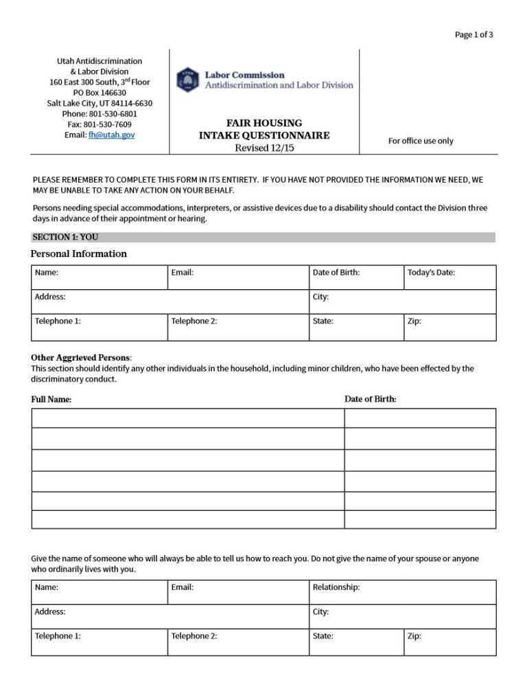 Fair Housing Questionnaire