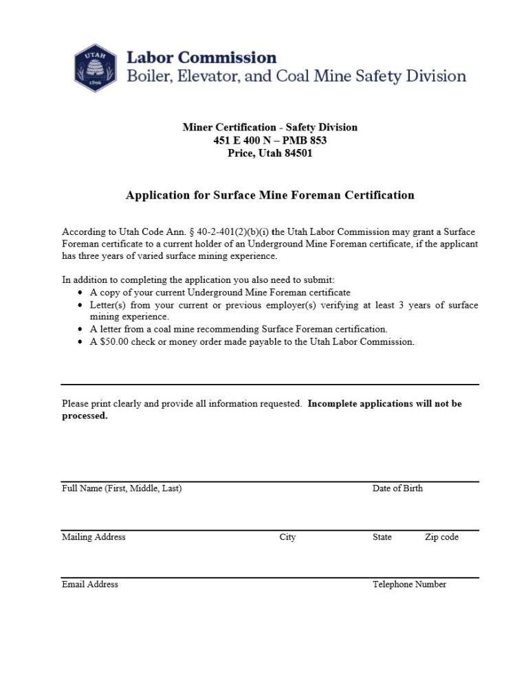 Application for Surface Mine Foreman Certification Thumbnail