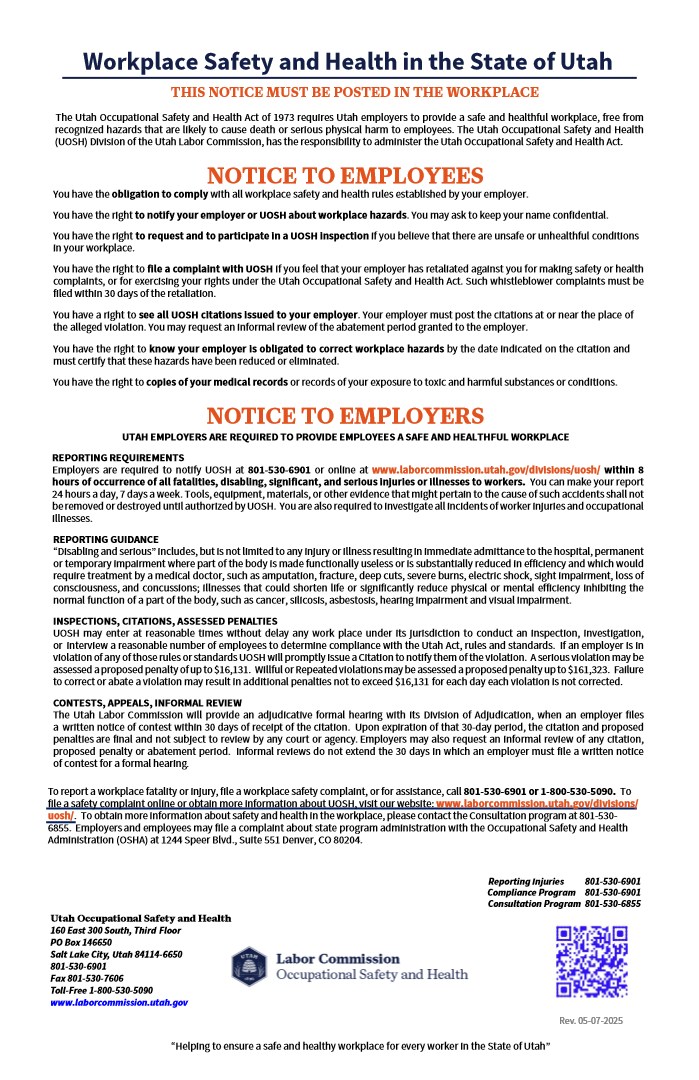 Utah Occupational Safety and Health Poster