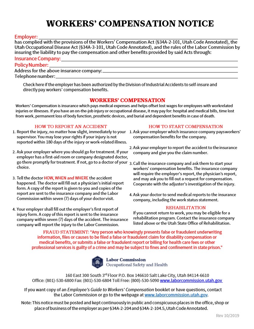 Workers Compensation Notice Poster